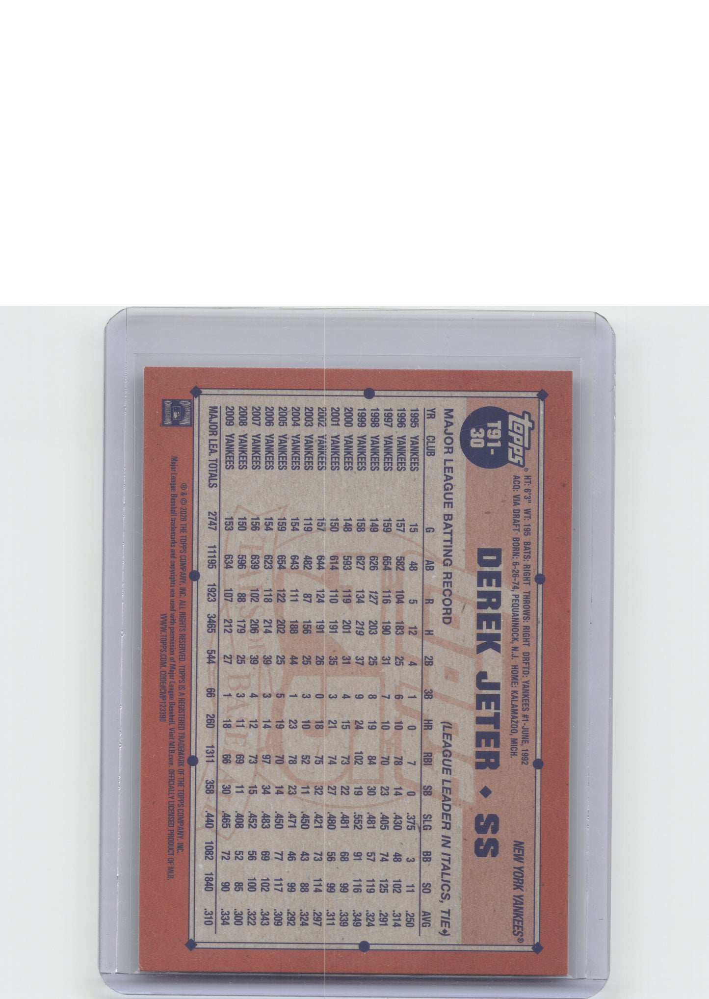 #T91-30 Derek Jeter 1991 Topps Baseball 35th Anniversary Crackle Foil