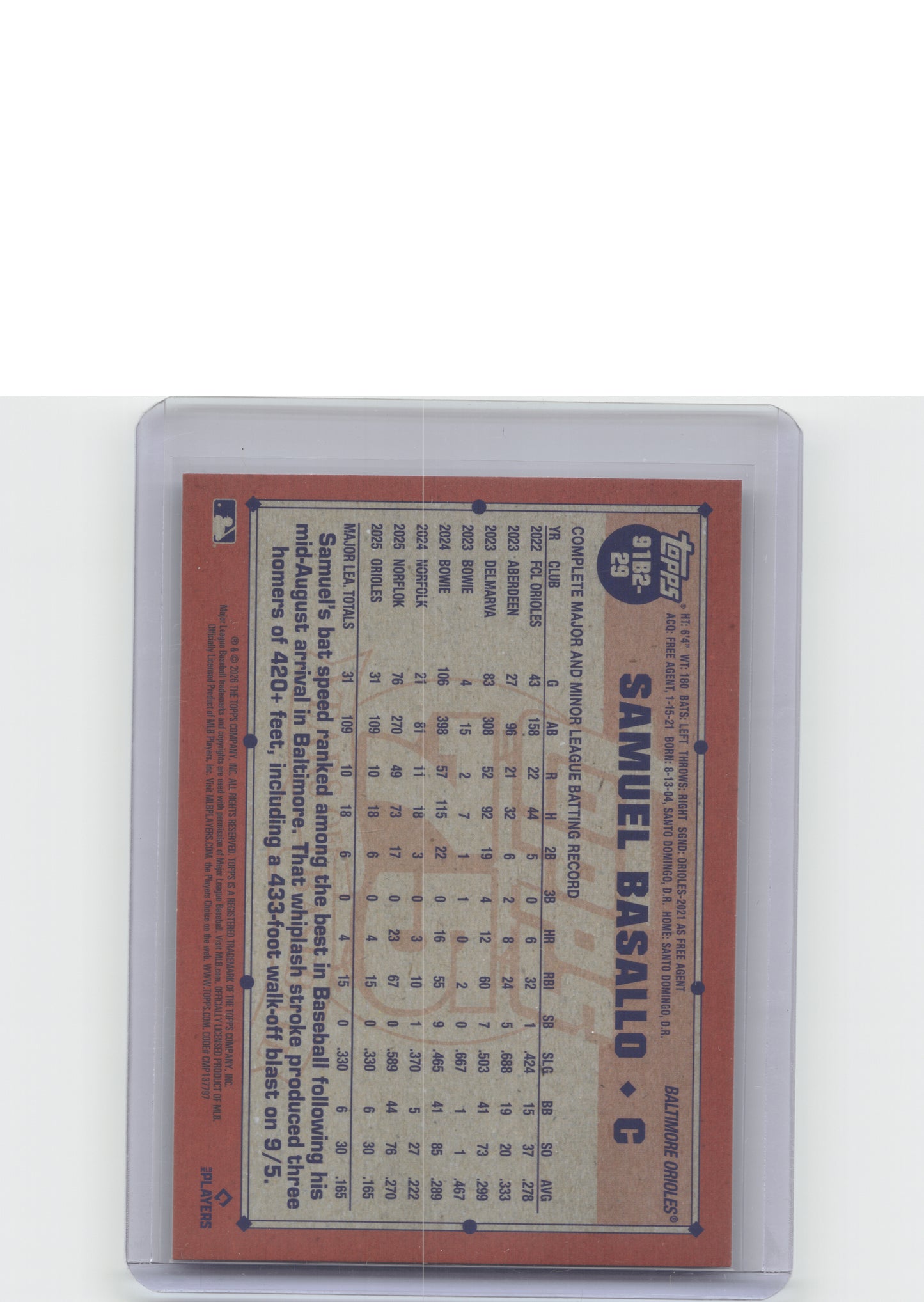 #91B2-29 Samuel Basallo 1991 Topps Baseball 35th Anniversary Crackle Foil