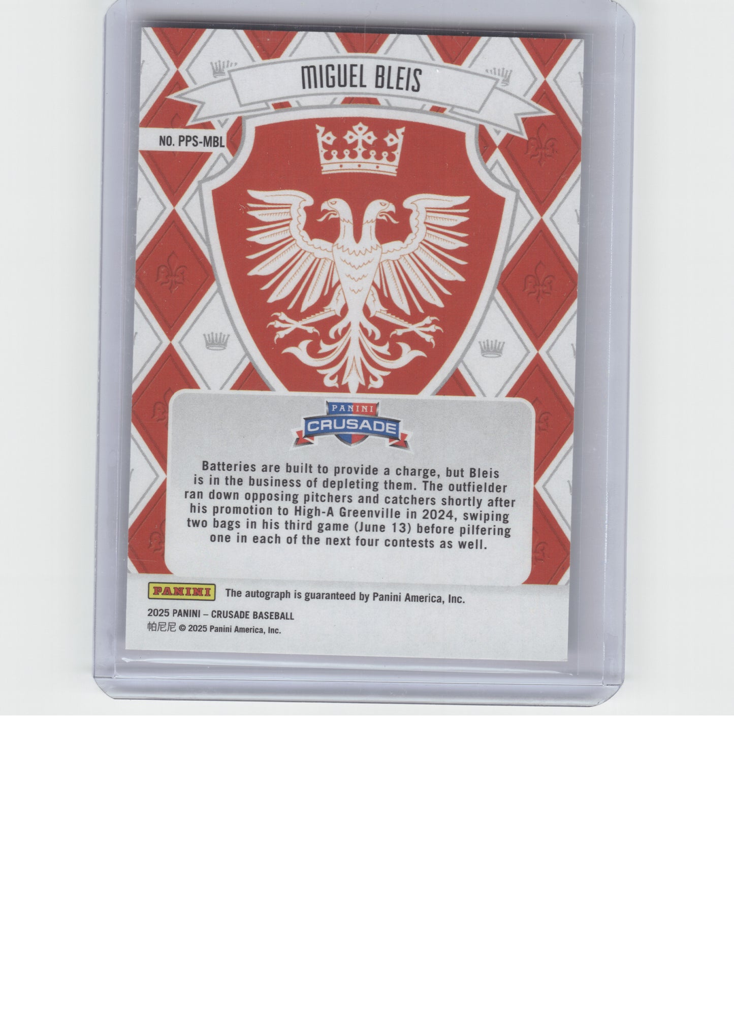 2025 Panini Crusade #PPS-MBL Miguel Bleis Perennial Prospect Signatures