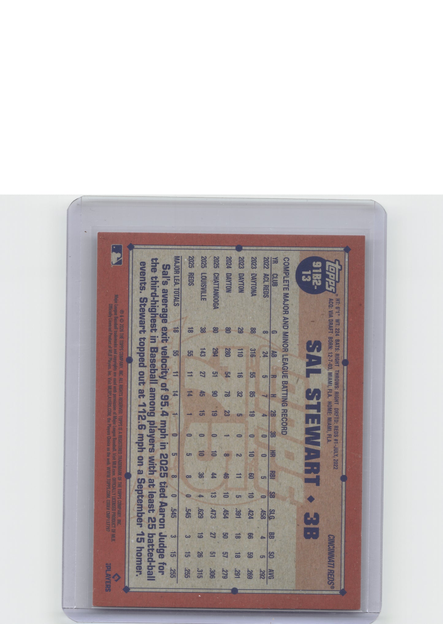 2026 #91B2-13 Sal Stewart 1991 Topps Baseball 35th Anniversary Crackle Foil
