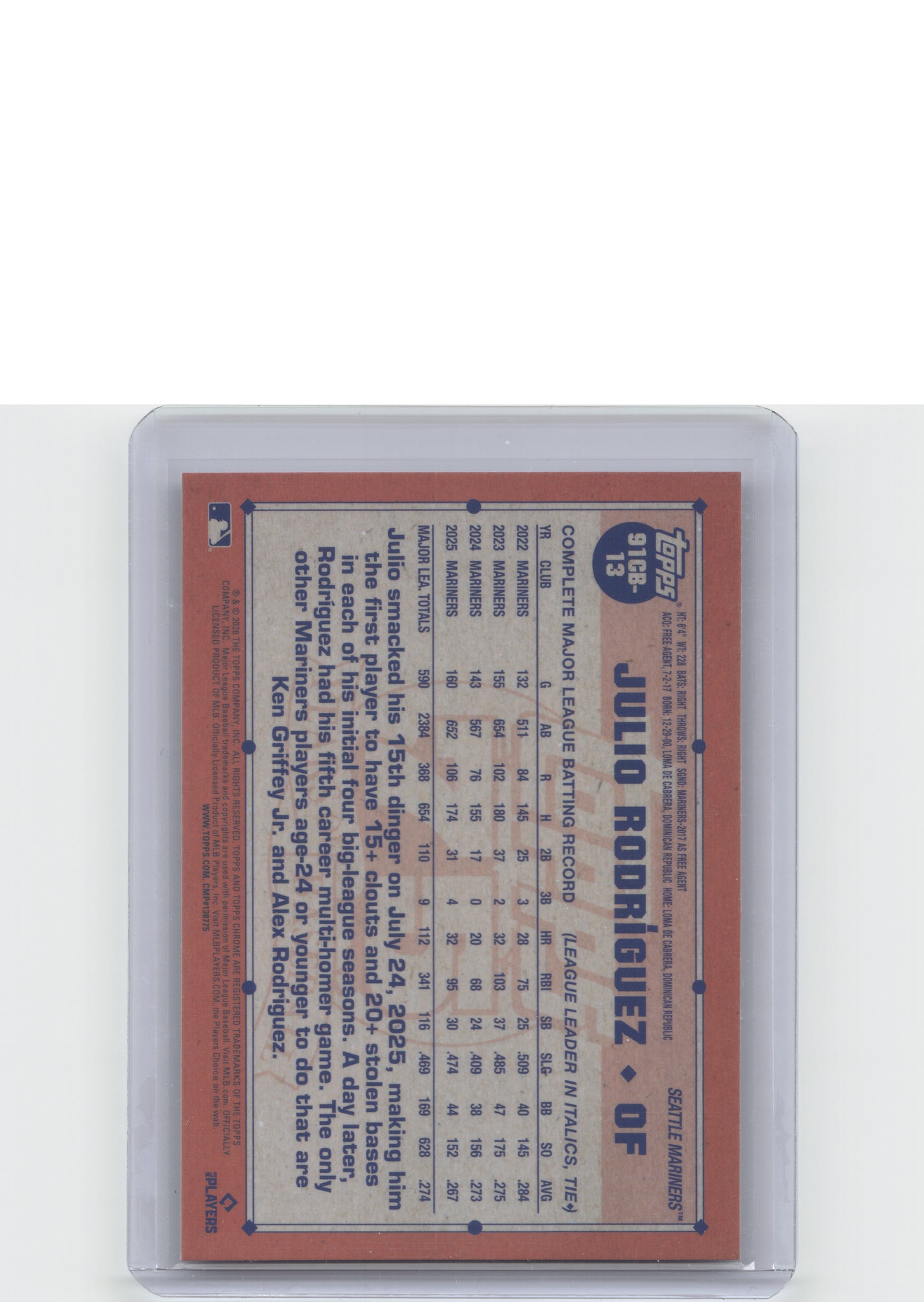 2026 Topps Chrome #91CB-13 Julio Rodríguez 1991 Topps Chrome Baseball