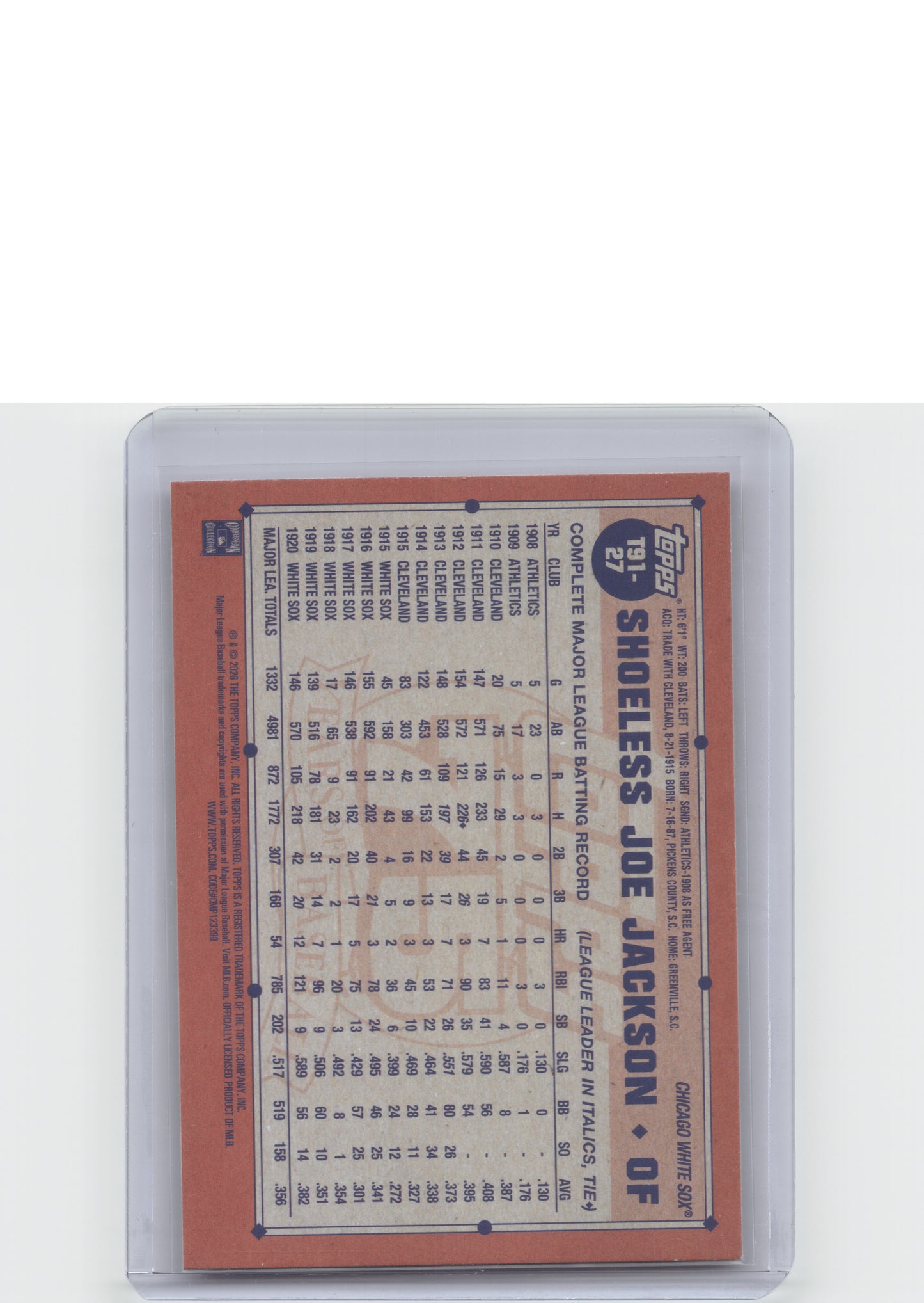 #T91-27 Shoeless Joe Jackson 1991 Topps Baseball 35th Anniversary Koi Fish