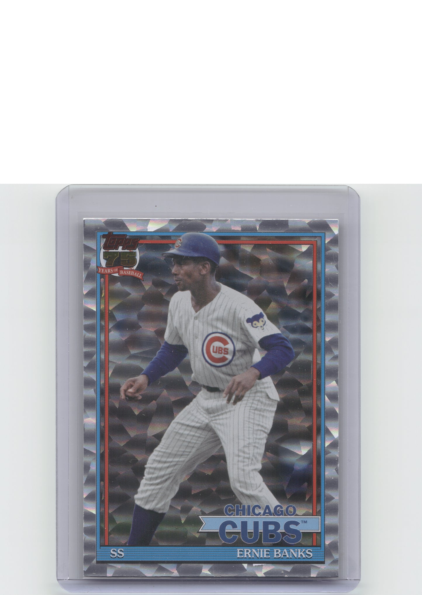 #91B2-28 Ernie Banks 1991 Topps Baseball 35th Anniversary Crackle Foil