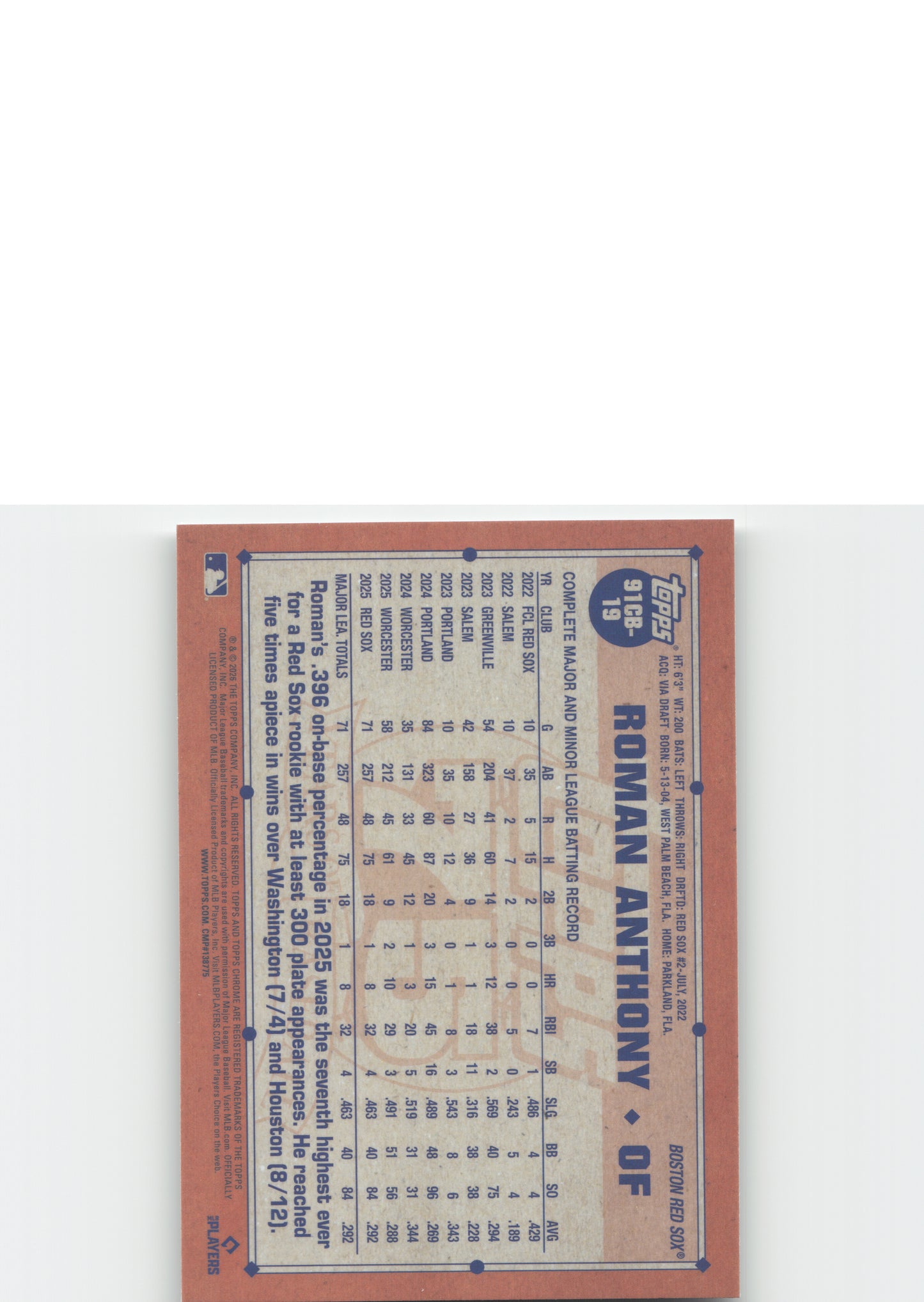 2026 Topps Chrome #91CB-19 Roman Anthony 1991 Topps Chrome Baseball