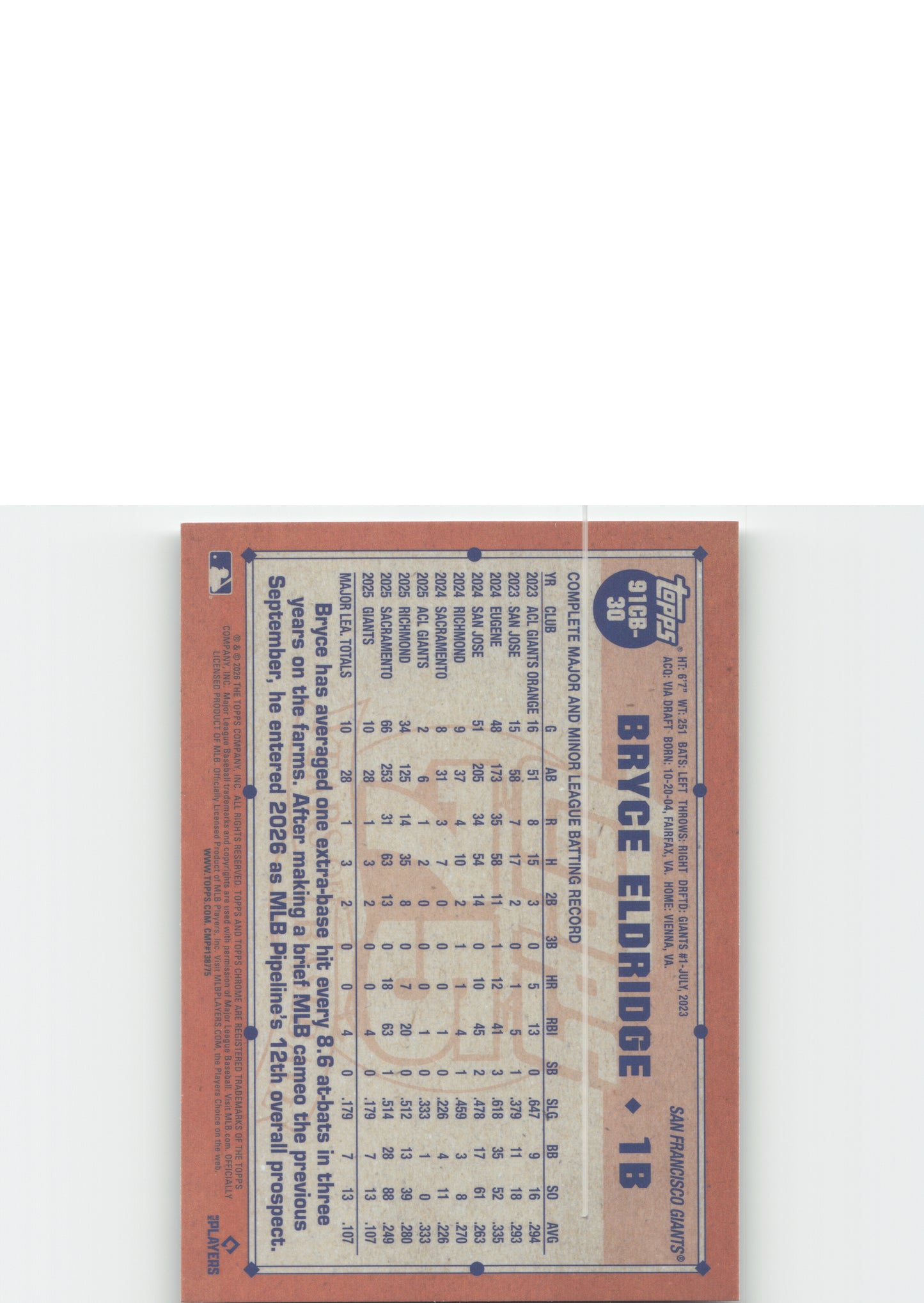 2026 Topps Chrome #91CB-30 Bryce Eldridge 1991 Topps Chrome Baseball