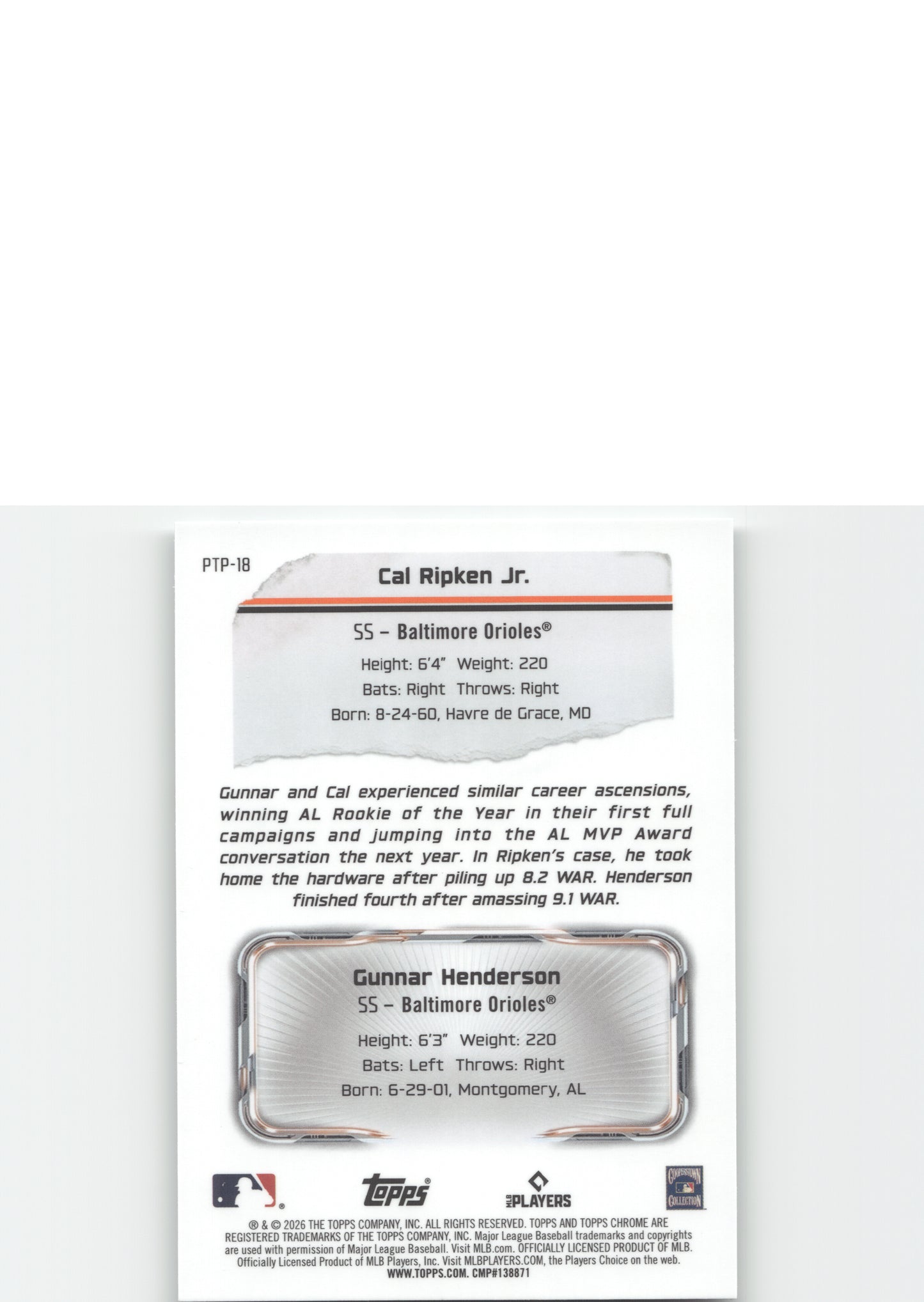 2026 Topps Chrome #PTP-18 Cal Ripken Jr. / Gunnar Henderson Past to Present