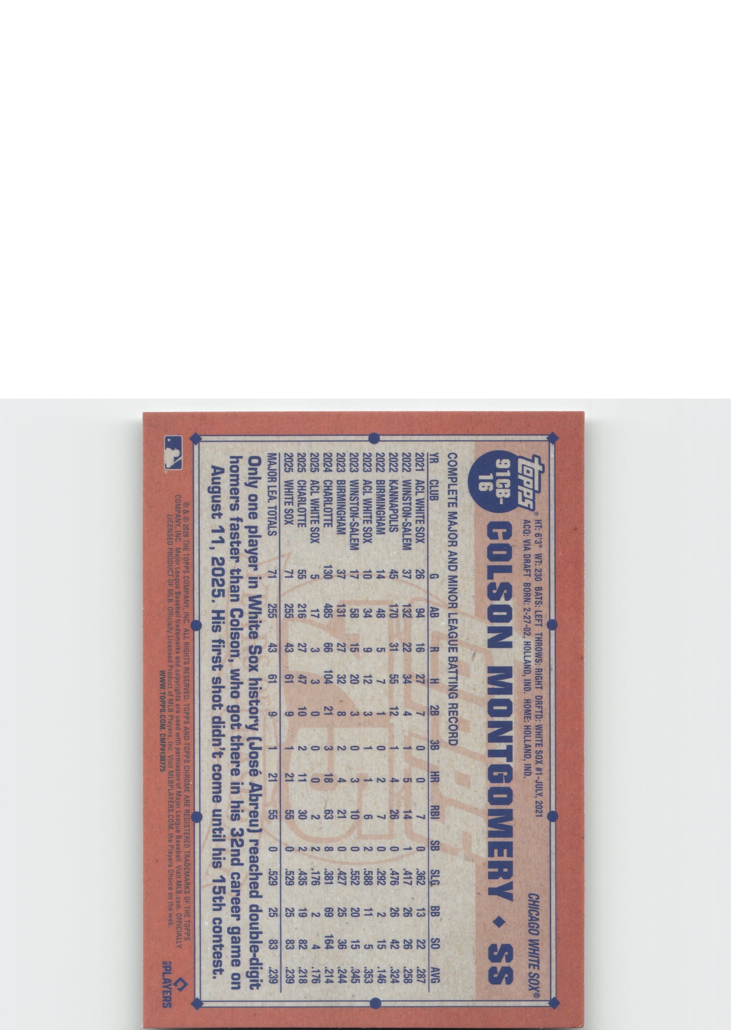 2026 Topps Chrome #91CB-16 Colson Montgomery 1991 Topps Chrome Baseball