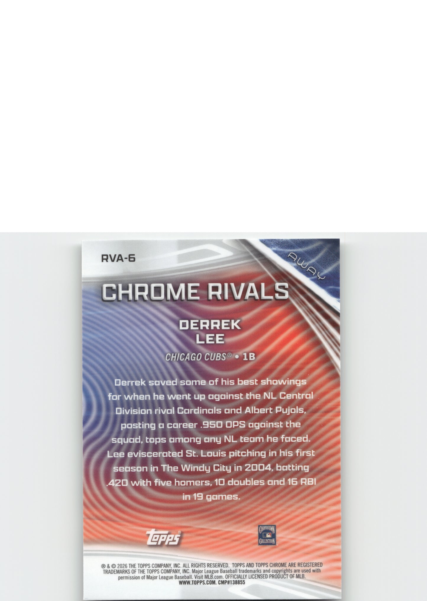 2026 Topps Chrome #RVA-6 Derrek Lee Chrome Rivals Away